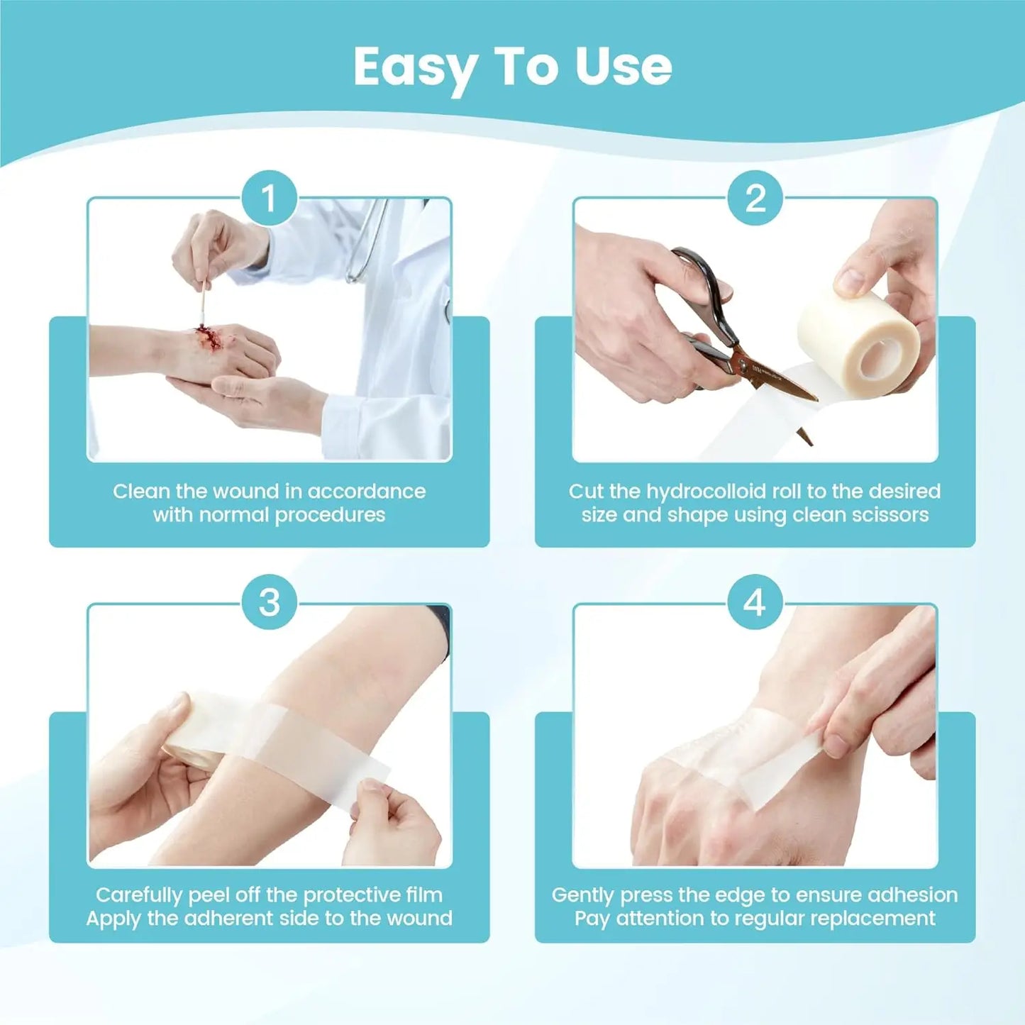 Sanke Rescue Hydrocolloid Roll for Wound Care Cut-to-Size Extra Large Hydrocolloid Patch Bandages Absorbent Waterproof First Aid