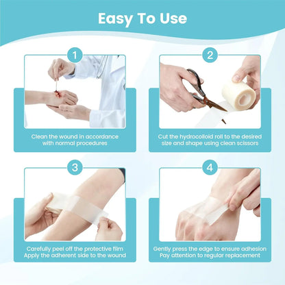 Sanke Rescue Hydrocolloid Roll for Wound Care Cut-to-Size Extra Large Hydrocolloid Patch Bandages Absorbent Waterproof First Aid
